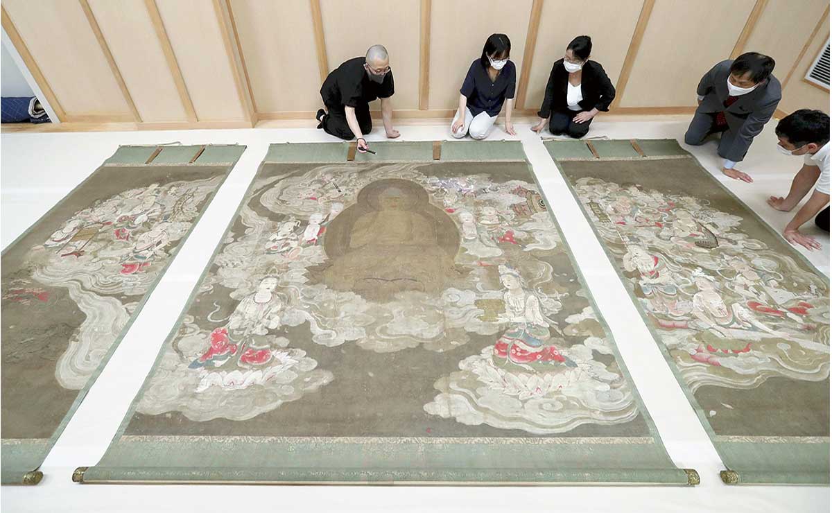 修理リポート】高野山の国宝「阿弥陀聖衆来迎図」 5年かけ