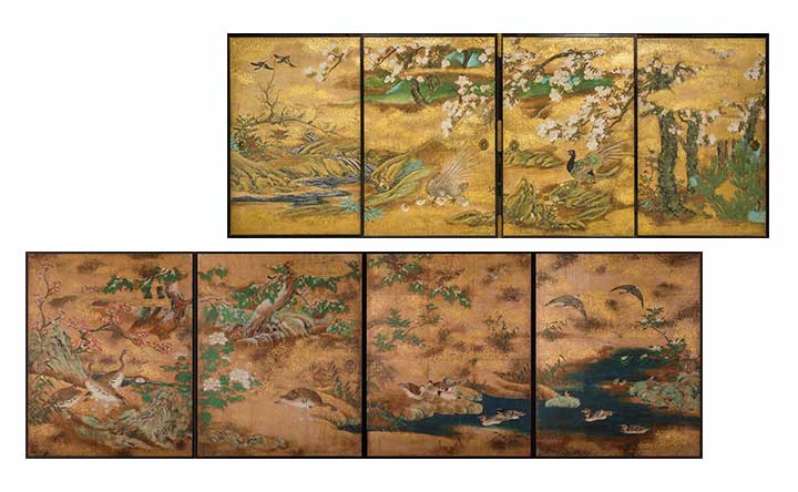 伊東熙寿 運河の風景画 金色フレーム F3号　A-1 対のふすま絵 150年ぶり「再会」— つながる絵柄 季節の移ろい描く